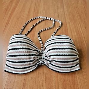 Shade & Shore Black and White Tan Striped Bikini Top